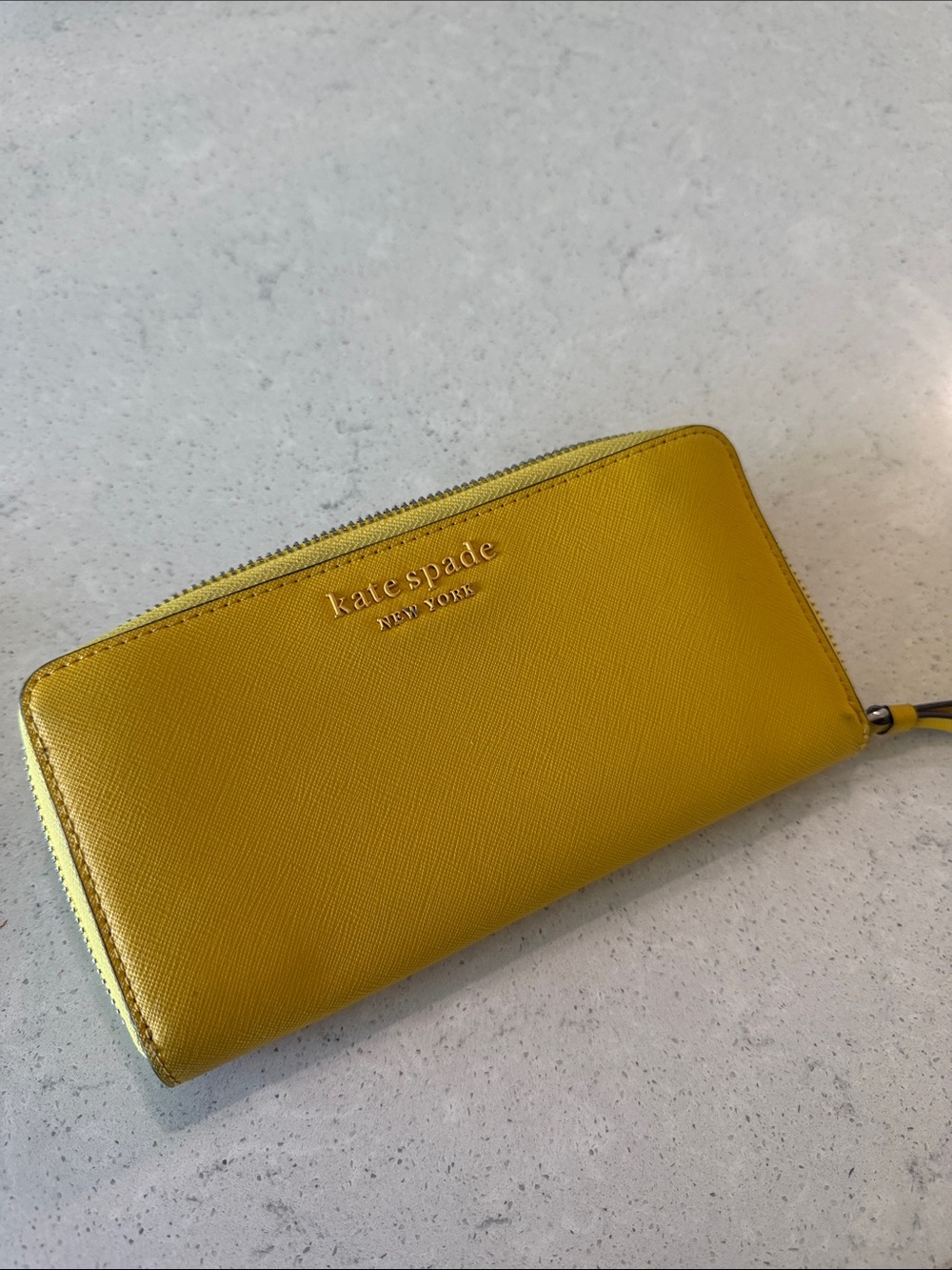 kate spade Lemon Yellow Saffiano Zip Wallet